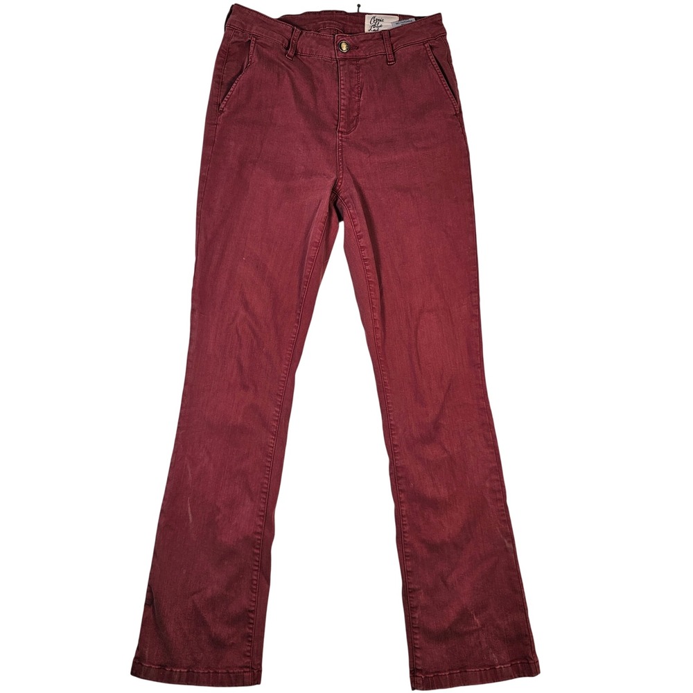 Cosmic Blue Love Cranberry Red Straight Leg Pants Size 28 Mid Rise Stretch